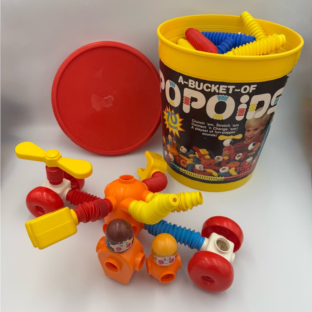 Vintage Popoids Bucket of Popoids 80 Pc Building Toy w/ Bucket Lid